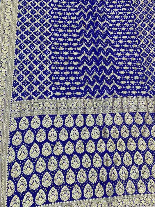 Blue Banarasi Bandhani Pure Georgette Neemzari Saree - Luxurion World