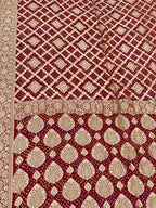 Red Banarasi Bandhani Pure Georgette Neemzari Saree - Luxurion World