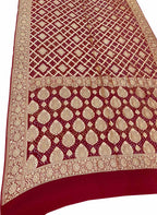 Red Banarasi Bandhani Pure Georgette Neemzari Saree - Luxurion World
