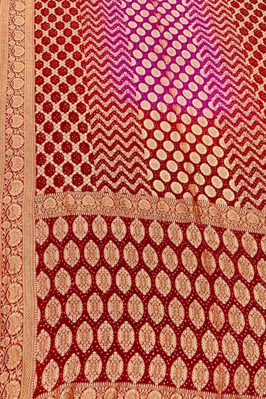 Red Banarasi Bandhani Pure Georgette Saree - Luxurion World