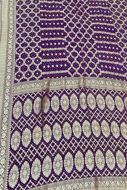Purple Banarasi Bandhani Pure Georgette Saree - Luxurion World
