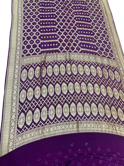 Purple Banarasi Bandhani Pure Georgette Saree - Luxurion World
