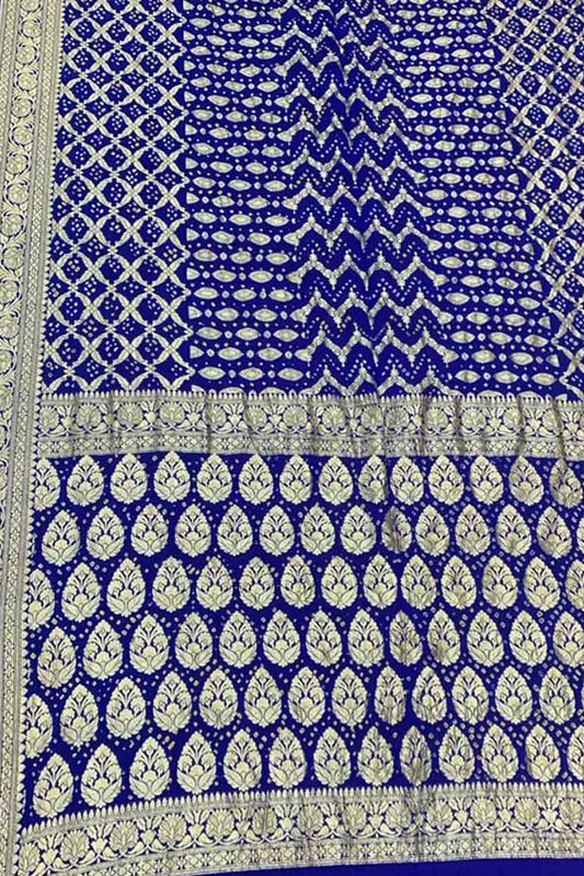 Blue Banarasi Bandhani Pure Georgette Saree - Luxurion World