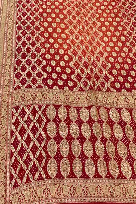 Maroon Banarasi Bandhani Pure Georgette Saree - Luxurion World