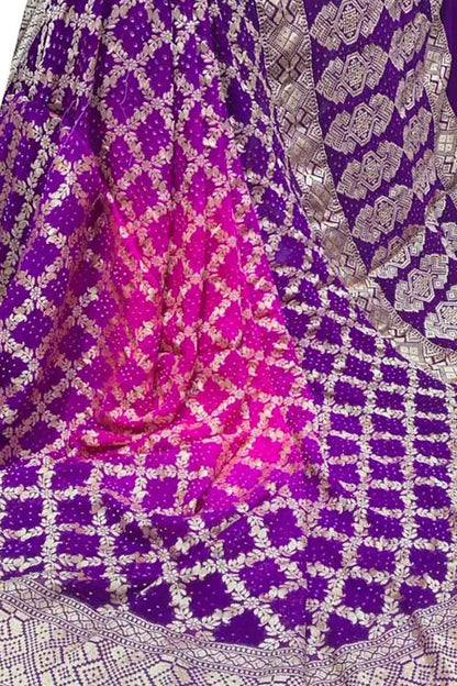 Pink And Purple Banarasi Bandhani Pure Georgette Saree