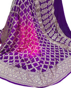 Pink And Purple Banarasi Bandhani Pure Georgette Saree - Luxurion World
