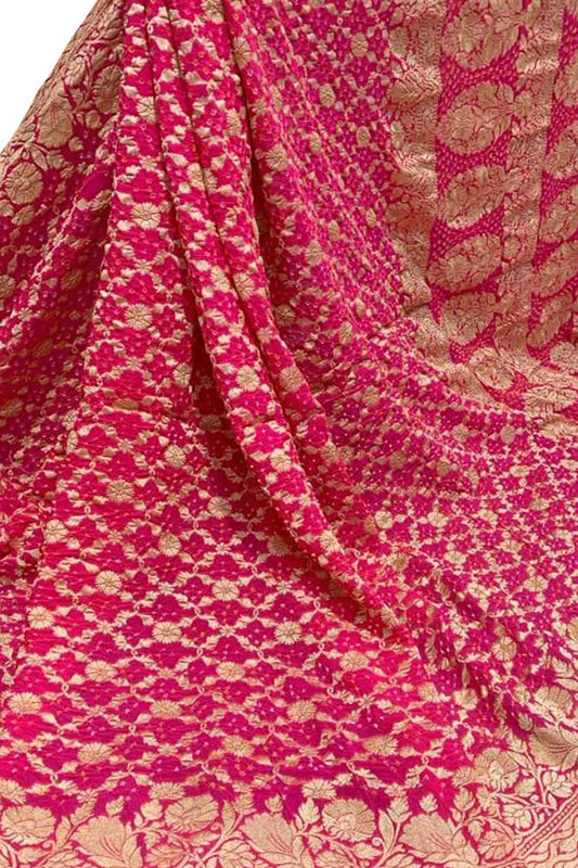 Pink Banarasi Bandhani Pure Georgette Saree - Luxurion World
