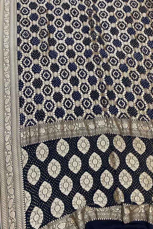 Black Banarasi Bandhani Pure Georgette Saree - Luxurion World