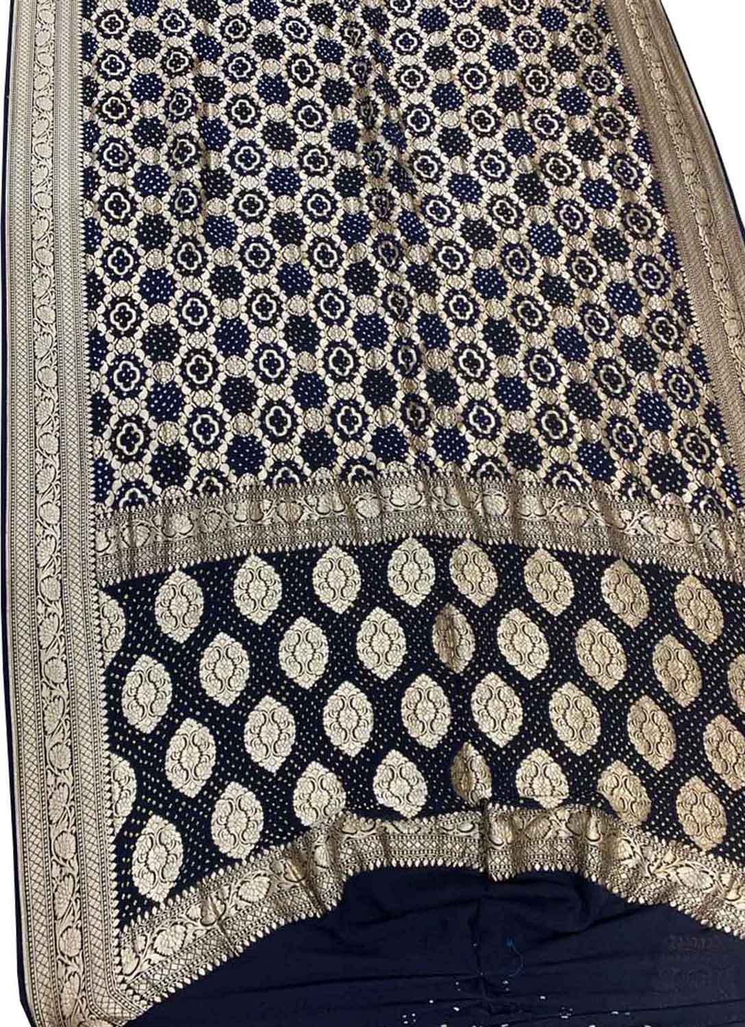 Black Banarasi Bandhani Pure Georgette Saree - Luxurion World