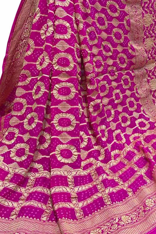 Pink Banarasi Bandhani Pure Georgette Saree - Luxurion World
