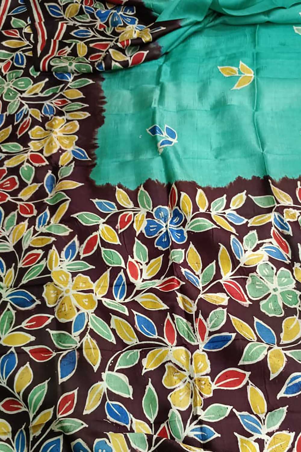 Green And Brown Hand Batik Bishnupuri Silk Saree