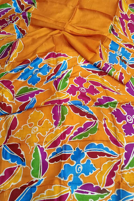 Yellow Hand Batik Bishnupuri Silk Saree - Luxurion World
