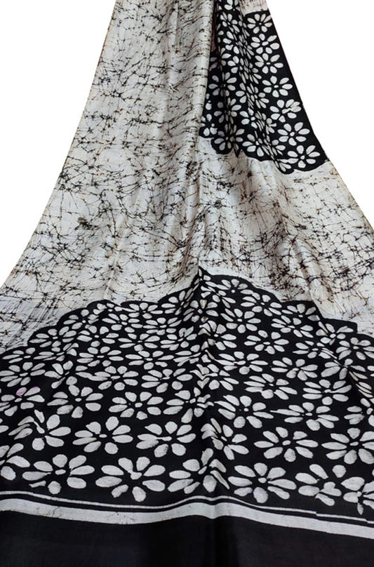 Off White Hand Batik Bishnupuri Silk Saree - Luxurion World