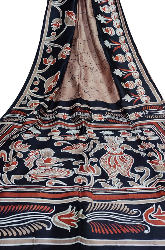 Brown Hand Batik Bishnupuri Silk Saree - Luxurion World