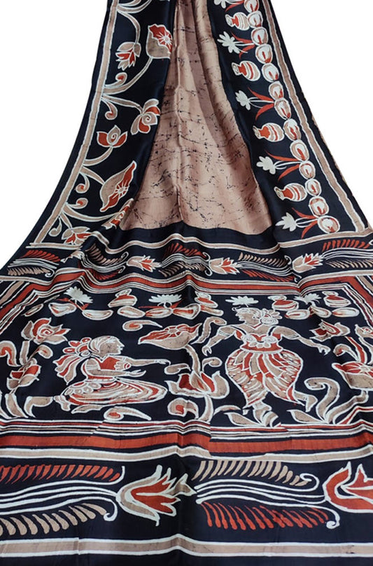 Brown Hand Batik Bishnupuri Silk Saree - Luxurion World