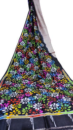 Stunning Black and Pastel Hand Batik Bishnupuri Silk Saree - Perfect for Any Occasion! - Luxurion World