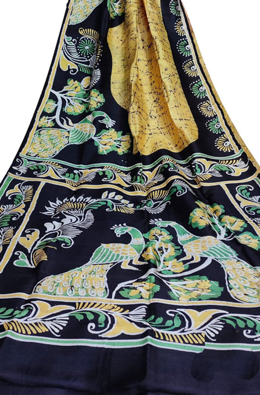 Yellow Hand Batik Bishnupuri Silk Saree - Luxurion World
