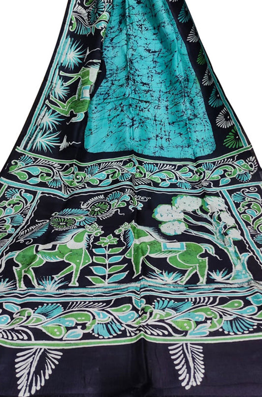 Blue Hand Batik Bishnupuri Silk Saree - Luxurion World