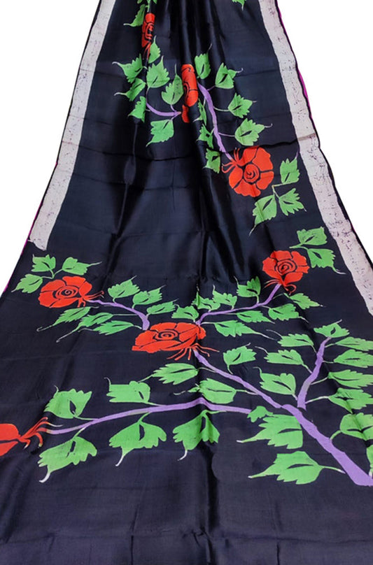 Black Hand Batik Bishnupuri Silk Saree - Luxurion World