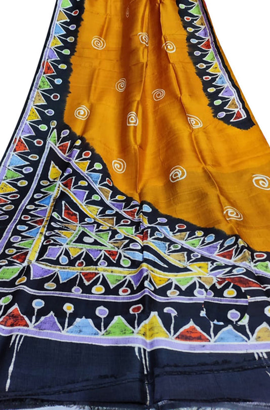 Yellow Hand Batik Silk Saree - Luxurion World