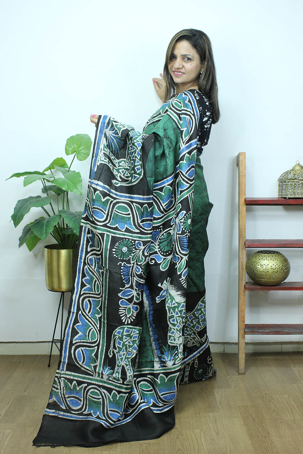 Green Hand Batik Silk Saree - Luxurion World