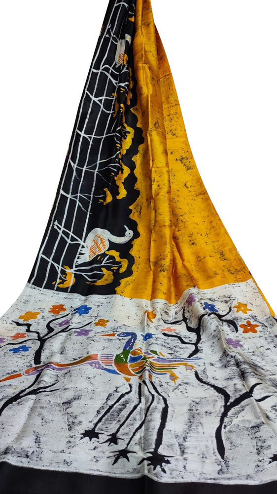 Yellow Hand Batik Silk Saree - Luxurion World