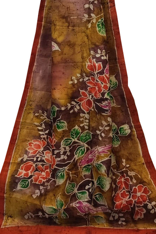 Vibrant Batik Silk Saree with Hand Painted Designs