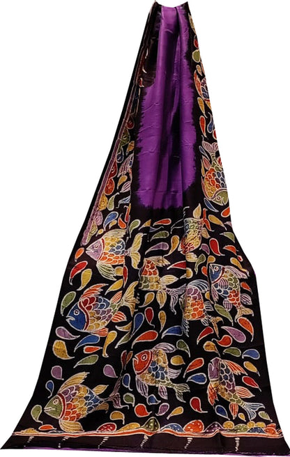 Vibrant Batik Silk Saree with Hand-painted Details - Luxurion World