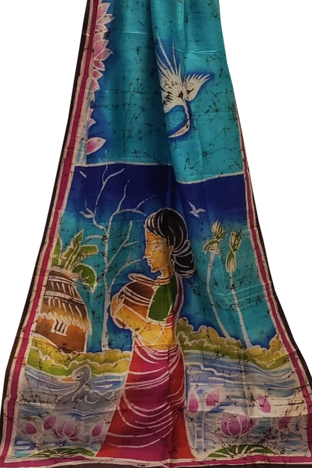 Vibrant Batik Silk Saree with Hand Painted Designs - Luxurion World