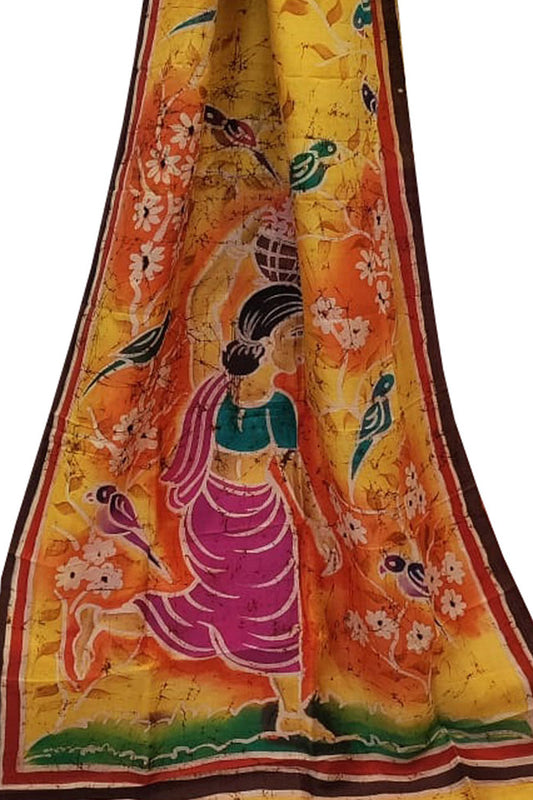 Vibrant Batik Silk Saree with Hand Painted Designs
