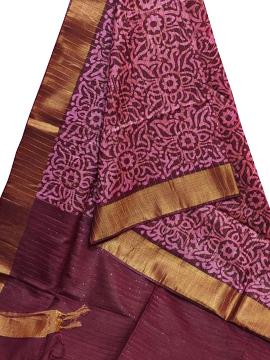 Maroon Batik Print Kota Zari Border Saree - Luxurion World
