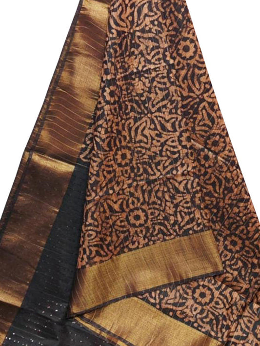 Black Batik Print Kota Zari Border Saree - Luxurion World
