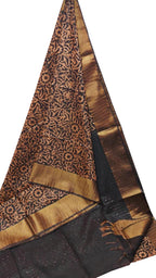 Black Batik Print Kota Zari Border Saree - Luxurion World