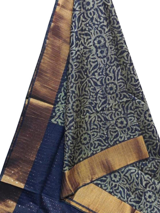Blue Batik Print Kota Zari Border Saree - Luxurion World
