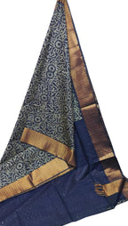 Blue Batik Print Kota Zari Border Saree - Luxurion World