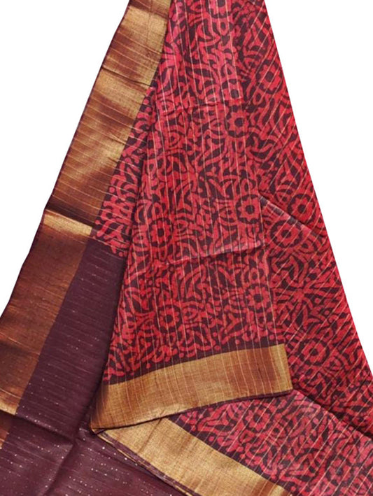 Maroon Batik Print Kota Zari Border Saree - Luxurion World