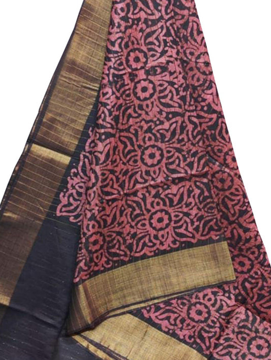 Black Batik Print Kota Zari Border Saree - Luxurion World