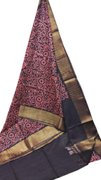 Black Batik Print Kota Zari Border Saree - Luxurion World