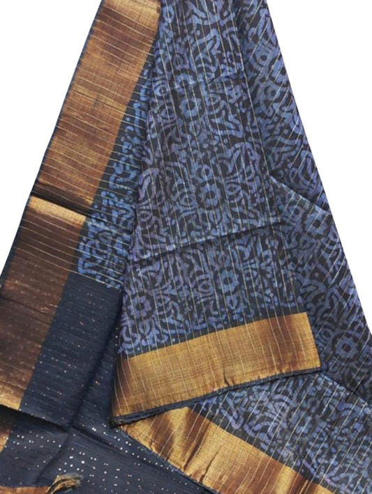 Blue Batik Print Kota Zari Border Saree - Luxurion World