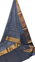 Blue Batik Print Kota Zari Border Saree - Luxurion World