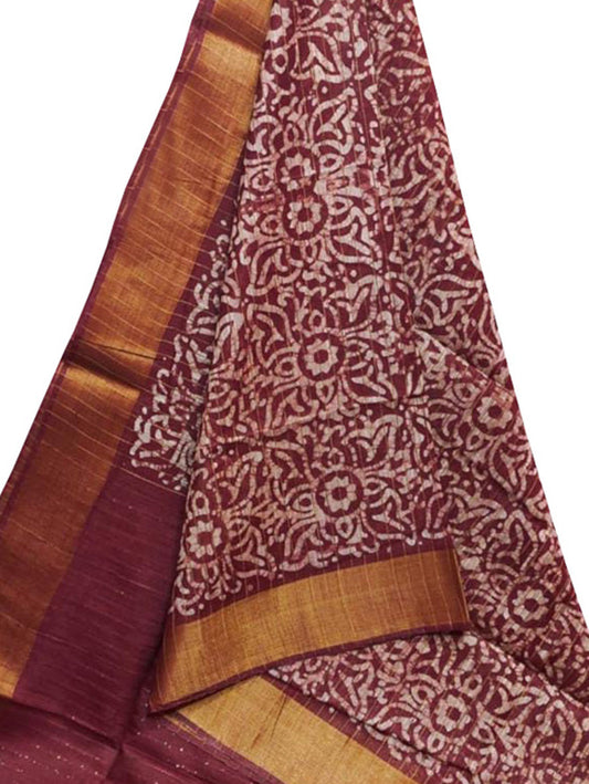 Maroon Batik Print Kota Zari Border Saree - Luxurion World