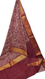 Maroon Batik Print Kota Zari Border Saree - Luxurion World