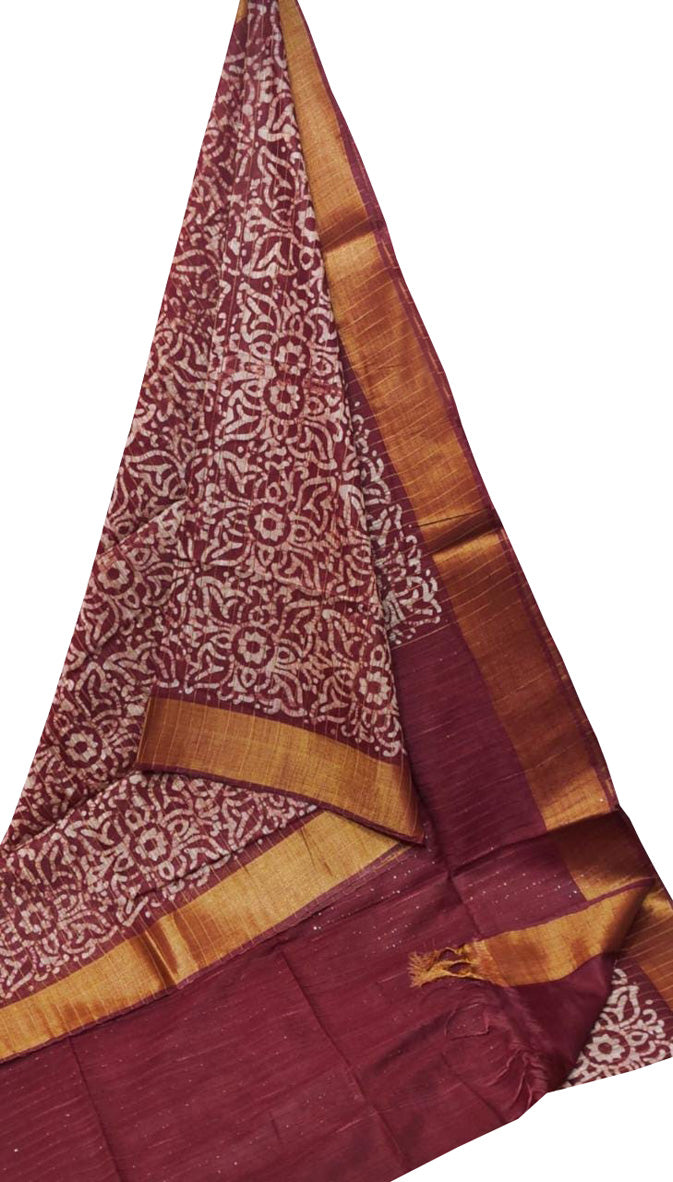 Maroon Batik Print Kota Zari Border Saree - Luxurion World