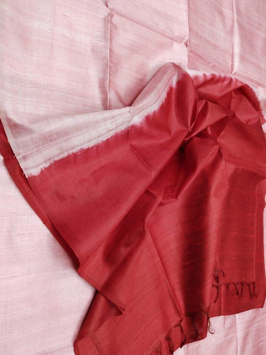 Pink And Red Bhagalpur Handloom Pure Raw Silk Saree - Luxurion World