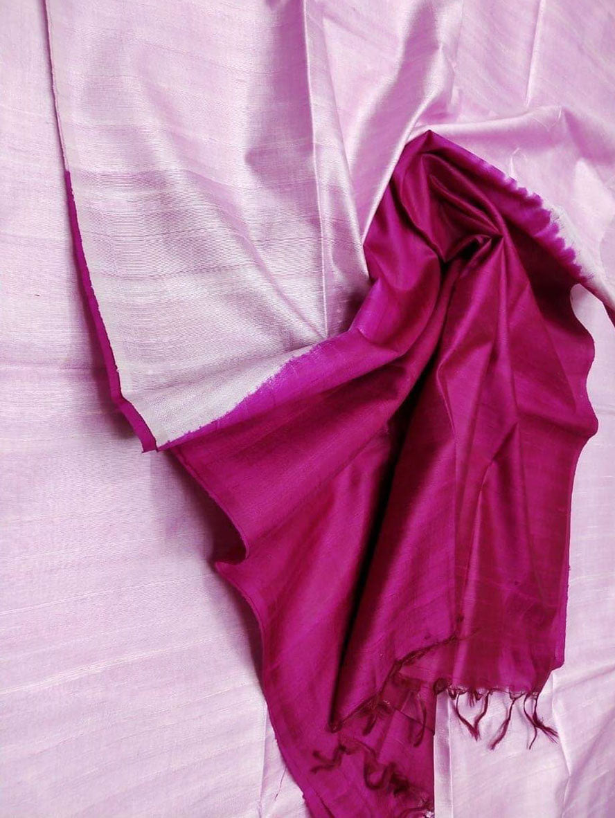 Pink Bhagalpur Handloom Pure Raw Silk Saree - Luxurion World
