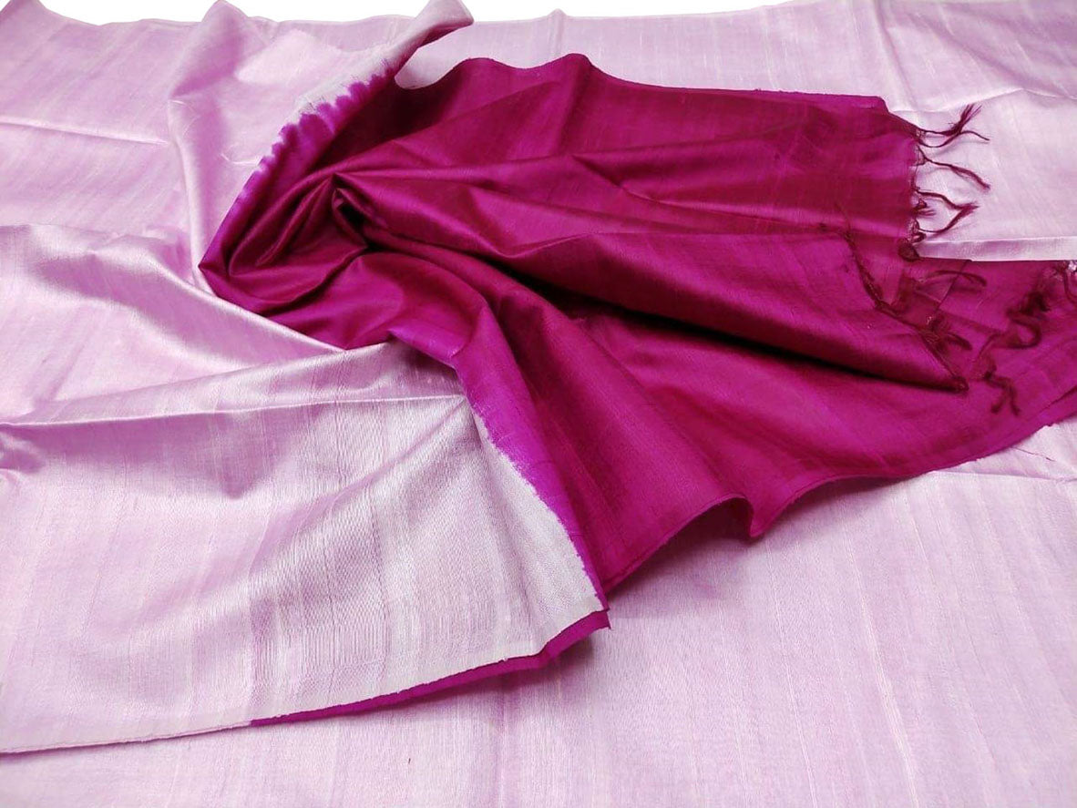Pink Bhagalpur Handloom Pure Raw Silk Saree - Luxurion World