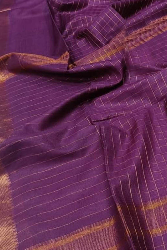 Purple Bhagalpur Handloom Kota Checks Saree - Luxurion World