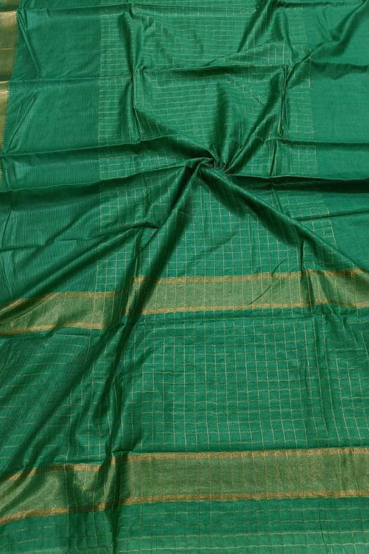 Green Bhagalpur Handloom Kota Checks Saree - Luxurion World