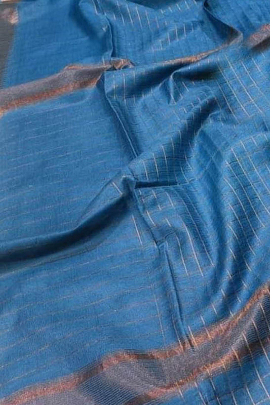 Blue Bhagalpur Handloom Kota Checks Saree - Luxurion World
