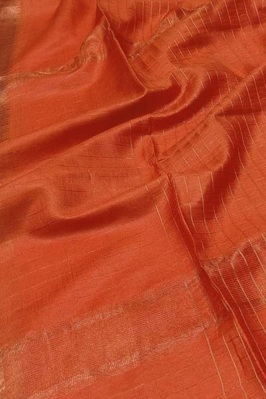 Orange Bhagalpur Handloom Kota Checks Saree - Luxurion World